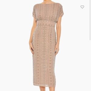 MAC DUGGAL BEADED MESH COLUMN MIDI-DRESS
